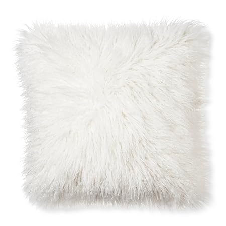 Serenecasa Large White Faux Mongolian Fur Cushion With Faux Suede