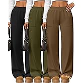 Yearntown 3 Pack Women's Wide Leg Baggy Sweatpants Fleece Elastic Lounge Pants with Pockets Casual Loose Yoga Jogger Pants
