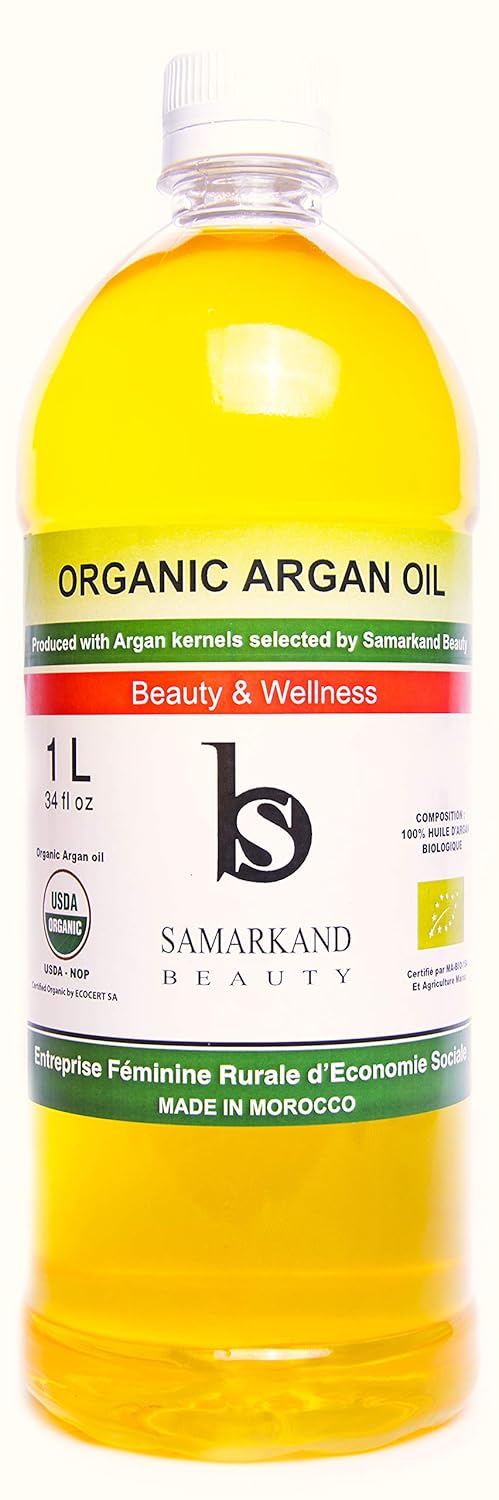 1 Liter Arganöl BIO 100% Rein Kaltgepresst mit Öko- für Haut &amp; Haar - Das Original aus Marokko