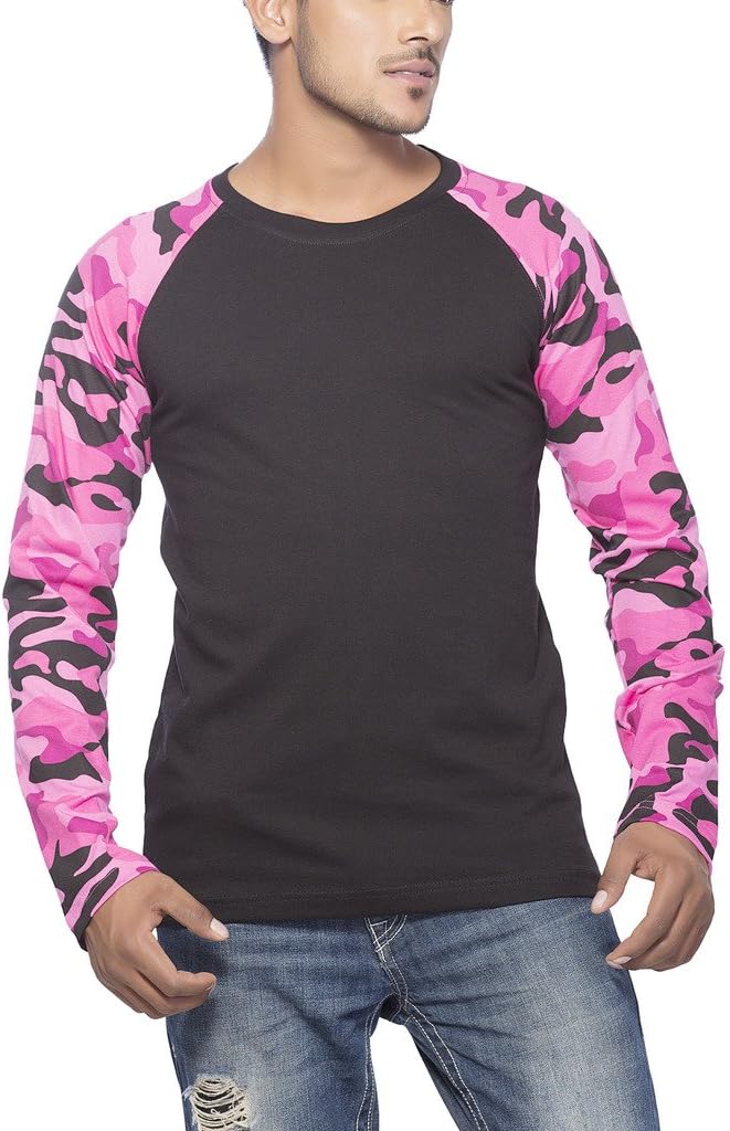 Clifton Mens Raglan Army Printed Full Sleeve T-Shirt-Black/Army Light Pink
