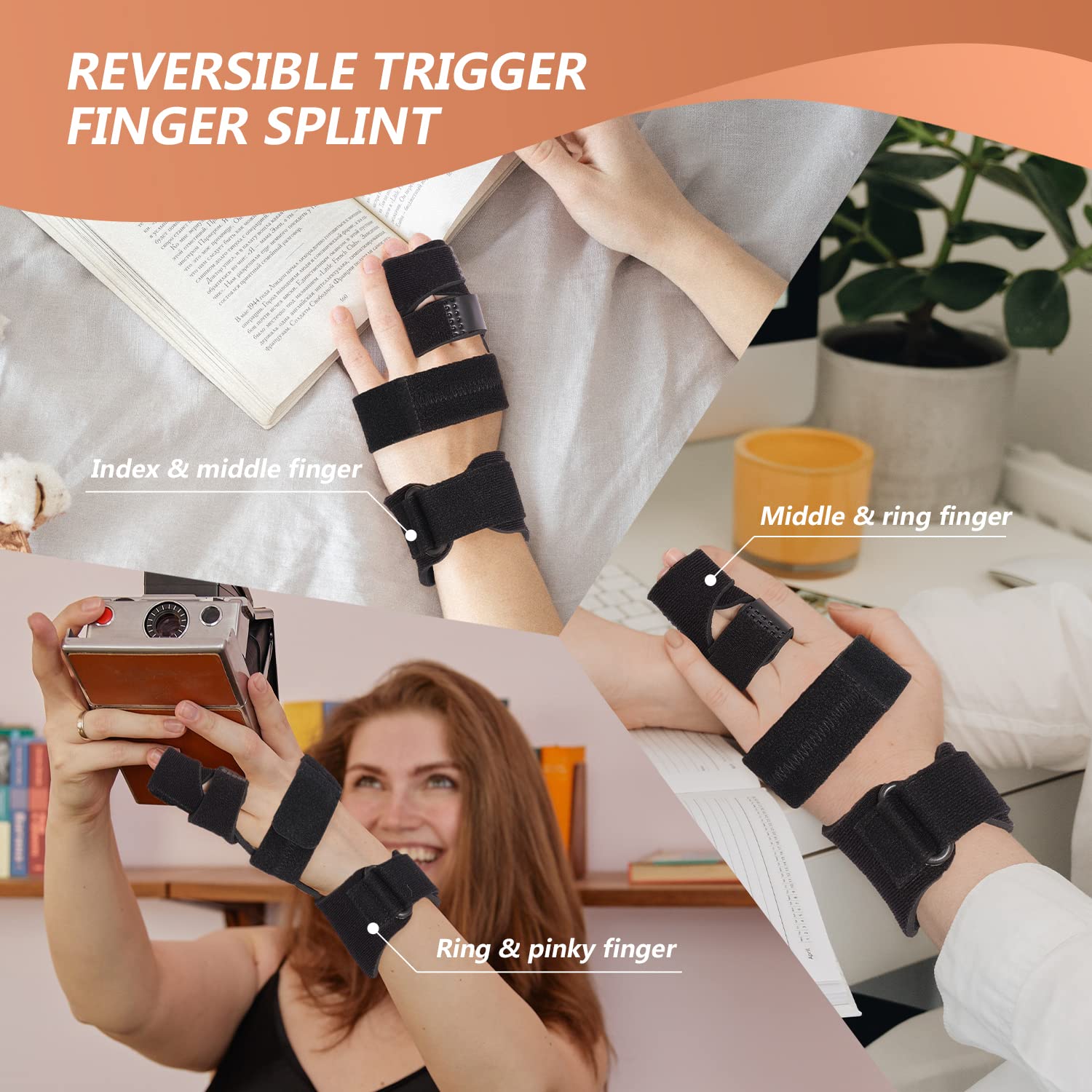 Scurnhau Trigger Finger Splint Finger Brace for 2 Fingers Reversible Finger Splints for Mallet Finger Broken Finger Arthritis Metacarpal Fracture Hand Brace with Finger Support Joints Immobilizer-L/XL