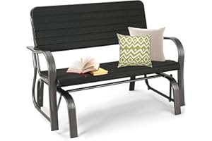 Tangkula Outdoor Glider Bench, Porch Glider Loveseat Swing Bench with w/Steel Frame, 2-Seat Rocking Chair for Porch, Garden, 