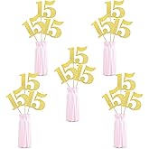 12PCS Glitter 15th Birthday Centerpiece Sticks Number 15 Cake Toppers Fifteen Table Flower Topper Decorations for 15th Birthday Anniversary Party Centerpiece Supplies Gold
