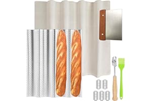 XUANZHI Silver French Baguette Bread Pan, 4 Slot Baguette Pan Kit, Sourdough Baguette Maker Molds, Non-Stick Baguette Tray wi