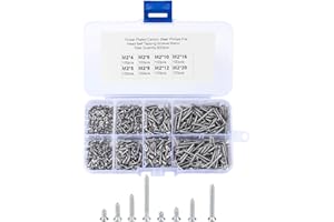 SIYURONGG 800 Pcs M2 Flat Head Self Tapping Screws, Small Cross Drive Head Self Tapping Woodworking Fastener Screws, Carbon Steel Self Drilling Screws Assortment Kit, 4/5/6/8/10/12/16/20mm