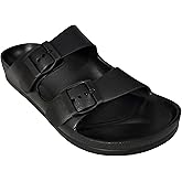 H2K Women's Lightweight Comfort Soft Slides EVA Adjustable Double Buckle Flat Sandals Buddy