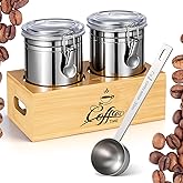 Vesici 2 Pcs Coffee Canister with Shelf & Scoop, 2 x 54 Fl oz Airtight Bean Storage Canister, Stainless Steel Coffee and Sugar Jar Set, Sugar Holder Containers for Cafe Bar Countertop, Kitchen Storage