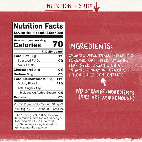 PUMPKIN TREE ORGANICS FRUIT SNACK POUCH, APPLE + FIBER + A SPRINKLE OF CINNAMON, 3.5 OUNCE SINGLE
