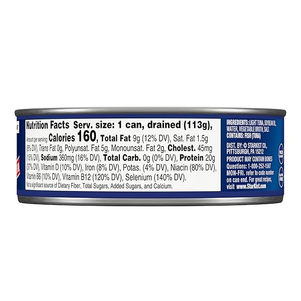 STARKIST CHUNK LIGHT TUNA IN OIL, 5 OZ (12 PACK) CANNED TUNA FISH, WILD CAUGHT, GLUTEN FREE, READY TO EAT, PERFECT FOR SALADS, KETO MEALS AND SNACKS, WITH 20G PROTEIN & 90 CALORIES PER SERVING