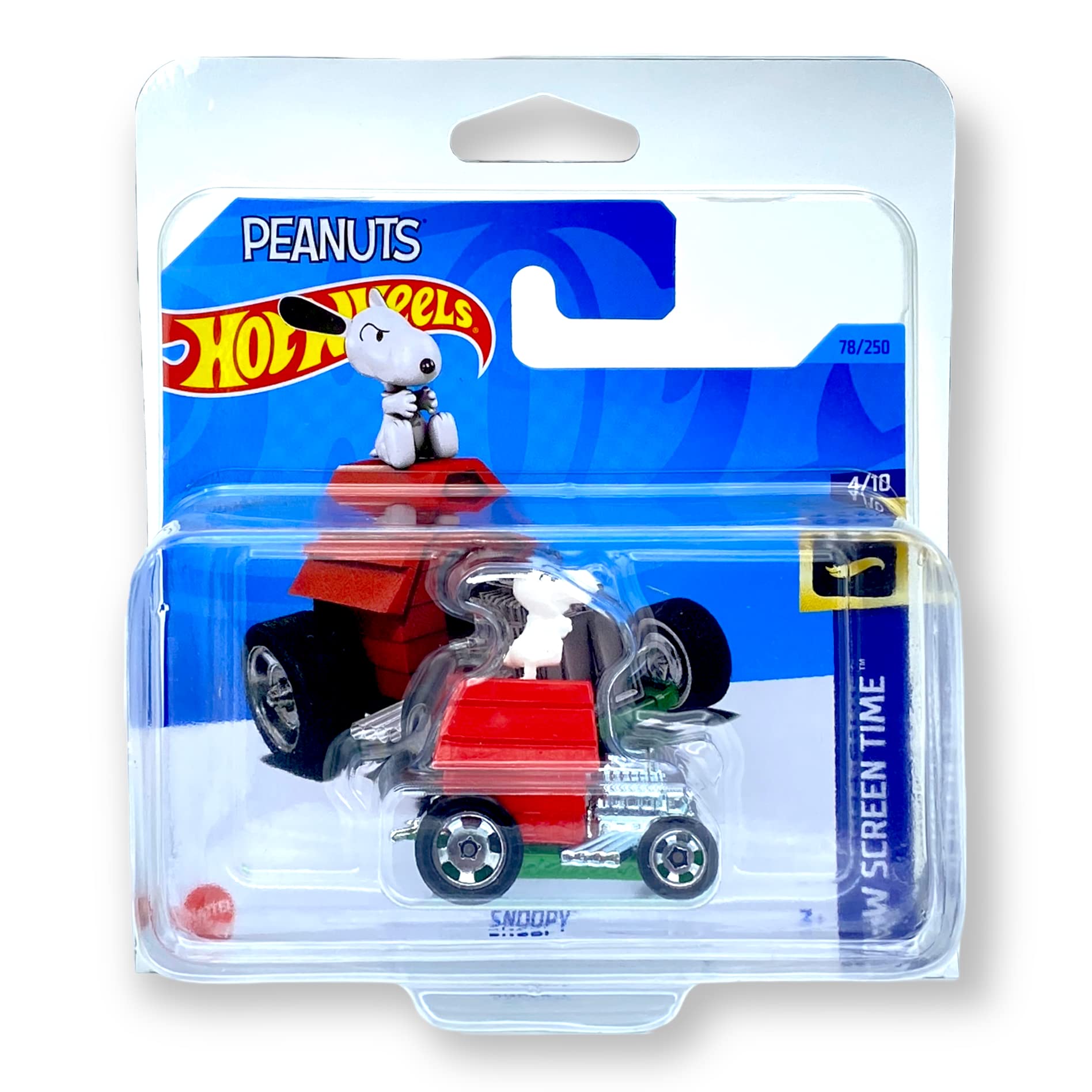 Hot Wheels Snoopy (Red & Green) 4/10 HW Screen Time 2023-78/250 (Short Card) - COMES IN A KLAS CAR KEEPER PROTECTIVE COLLECTORS CASE - HKH10