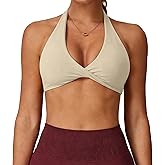 Halter Sports Bras for Women Padded Open Back V Neck Yoga Bra Workout Crop Tank Top Sexy Gym Bra Low Impact