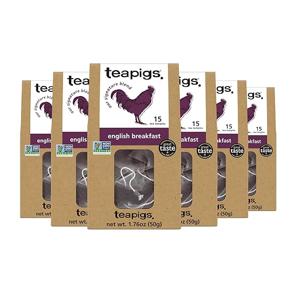 TEAPIGS ENGLISH BREAKFAST TEA BAGS MADE WITH WHOLE TEA LEAVES, NATURAL INGREDIENTS, NON-GMO, CLASSIC MORNING BLEND – 90 COUNT (6 PACKS OF 15 TEABAGS)