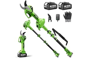 TaskStar Electric Pruning Shears with Pole: 1.6" Cutting Diameter 2-in-1 Cordless Pole Pruner - 2 Pcs 4.0Ah Batteries, Brushless Motor, Extra SK5 Blade, Branches Cutter for Flower Tree Trimming