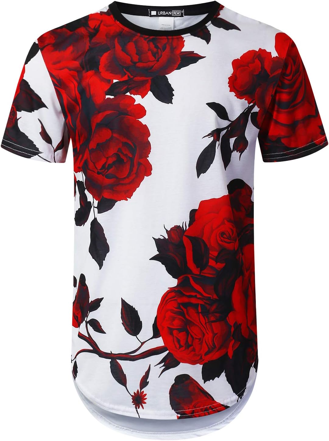 Mens Hipster Hip Hop All Over Floral Graphic Longline T-Shirt