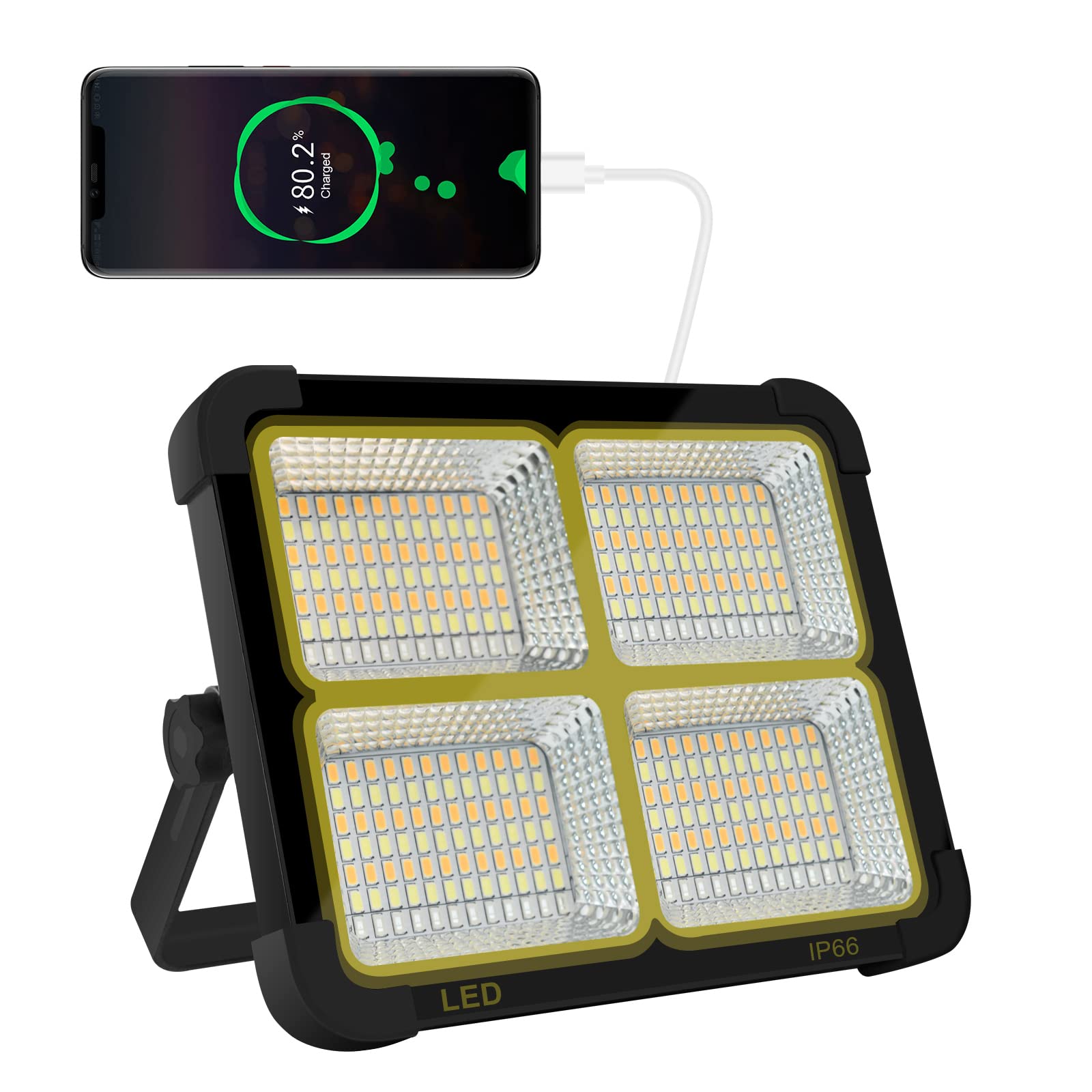 iodoo CosyEasy 100W 10000LM Rechargeable LED Floodlight, Portable Lantern Work Light with Solar Panel, 16500mAh USB Rechargeable Lamp, for Camping, Building, Garage, Workshop