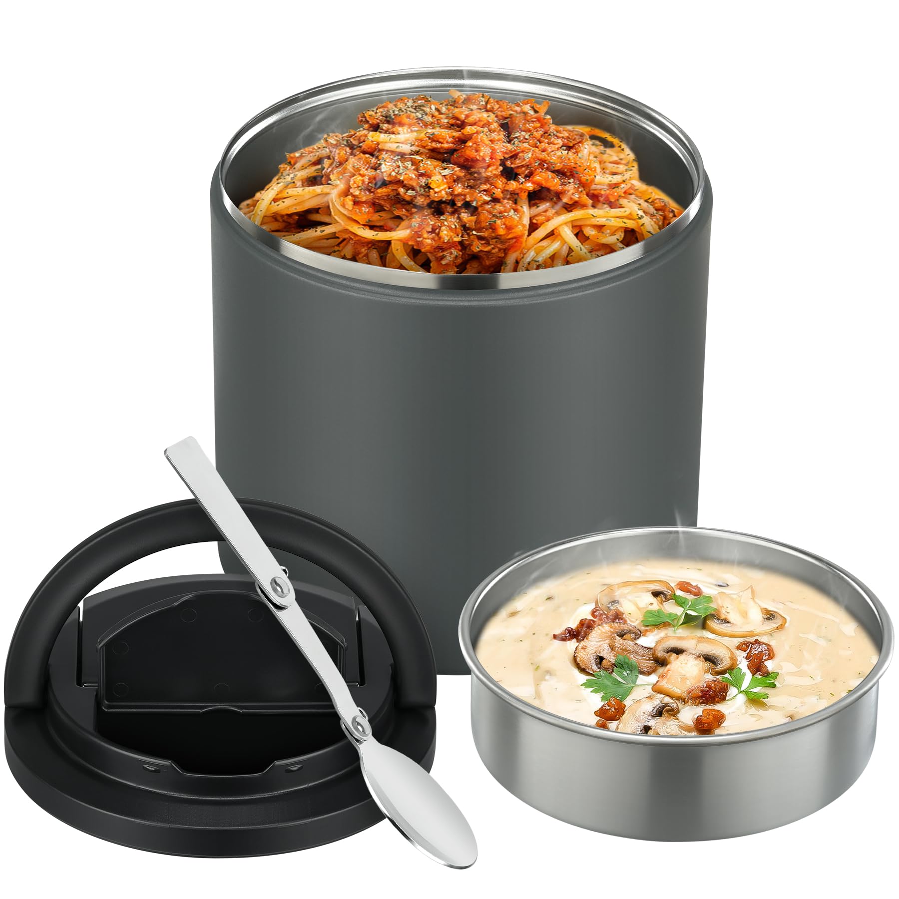 Photo 1 of 40oz Insulated Food Jar-Say Goodbye to Spills&Cold Meals|Ultimate Airtight Leak-Proof Lid Thermo for Hot Food, Wide Mouth Soup Thermos Lunch Box Container Adults|Stainless Steel with Folding Spoon