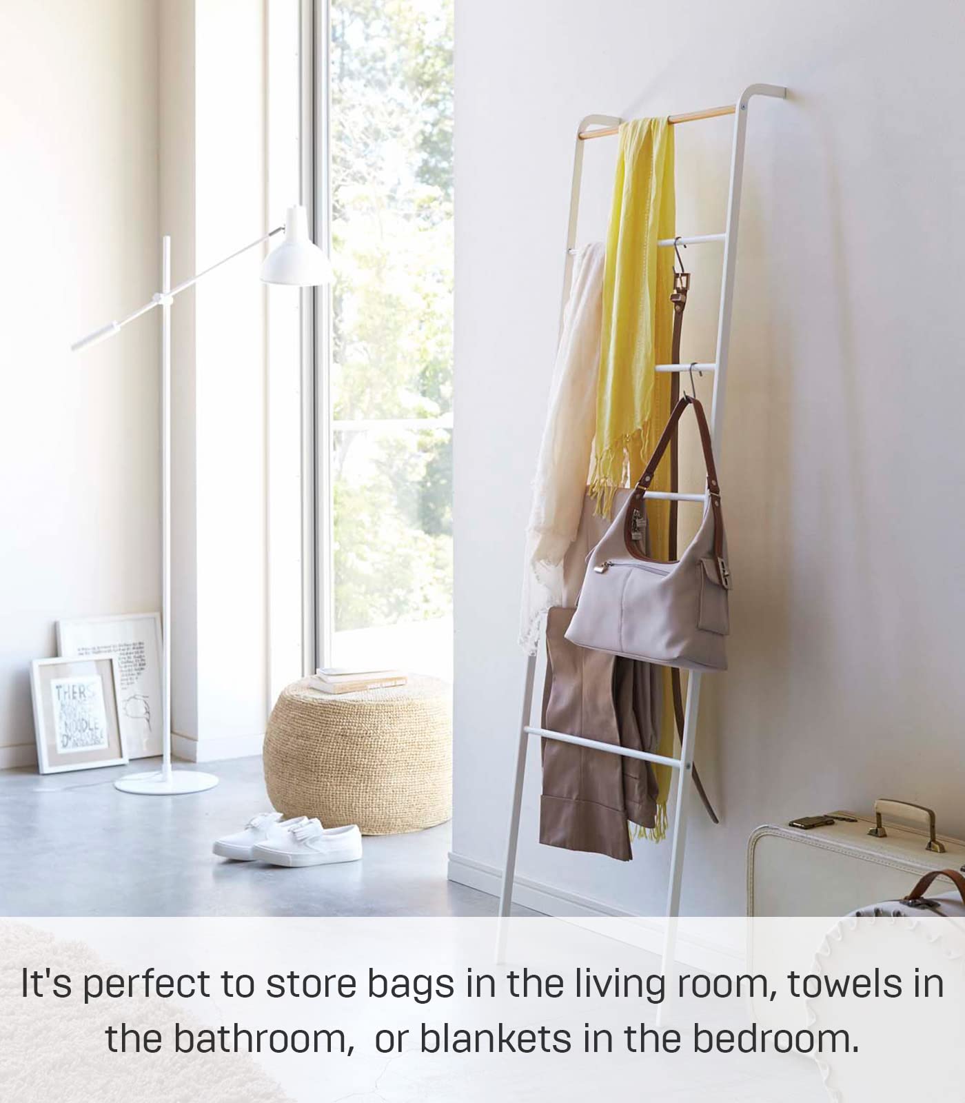 Yamazaki Home Leaning Ladder Rack, Space Saving Steel One Size White