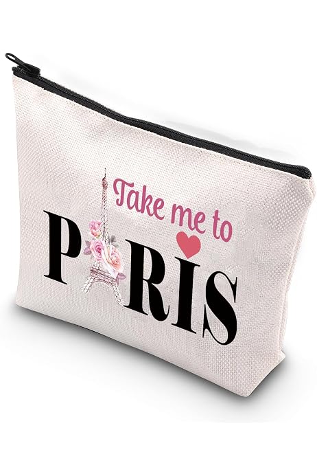 LEVLO Kosmetiktasche „I‘d Rather Be In Paris“ – Mit Eiffelturm-Motiv, Aus Baumwoll-Leinen, 23x17 Cm