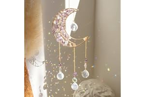 ILCLVIZ Crystal Moon Suncacher-Sun Catchers Indoor Window Prism Moon Crystal Dream Catcher Natural Healing Stones Rainbow Maker Garden Car Decoration Outdoor (Amethys)