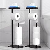 Kitsure Toilet Paper Holder Free Standing – Rustproof Metal Toilet Paper Stand for 4 Rolls with Anti-Slip Base and Shelf for Phone & Small Items, Bathroom Organizers and Storage, Medium, Black, 2Pack