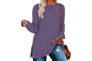 NILOUFO Womens Long Sleeve T Shirts Casual Blouses Trendy Tops Side Split Tunics