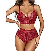 Avidlove Lingerie Set for Women Lace Hight Waisted Bra and Panty Set 2 Piece Sexy Sheer Outfits
