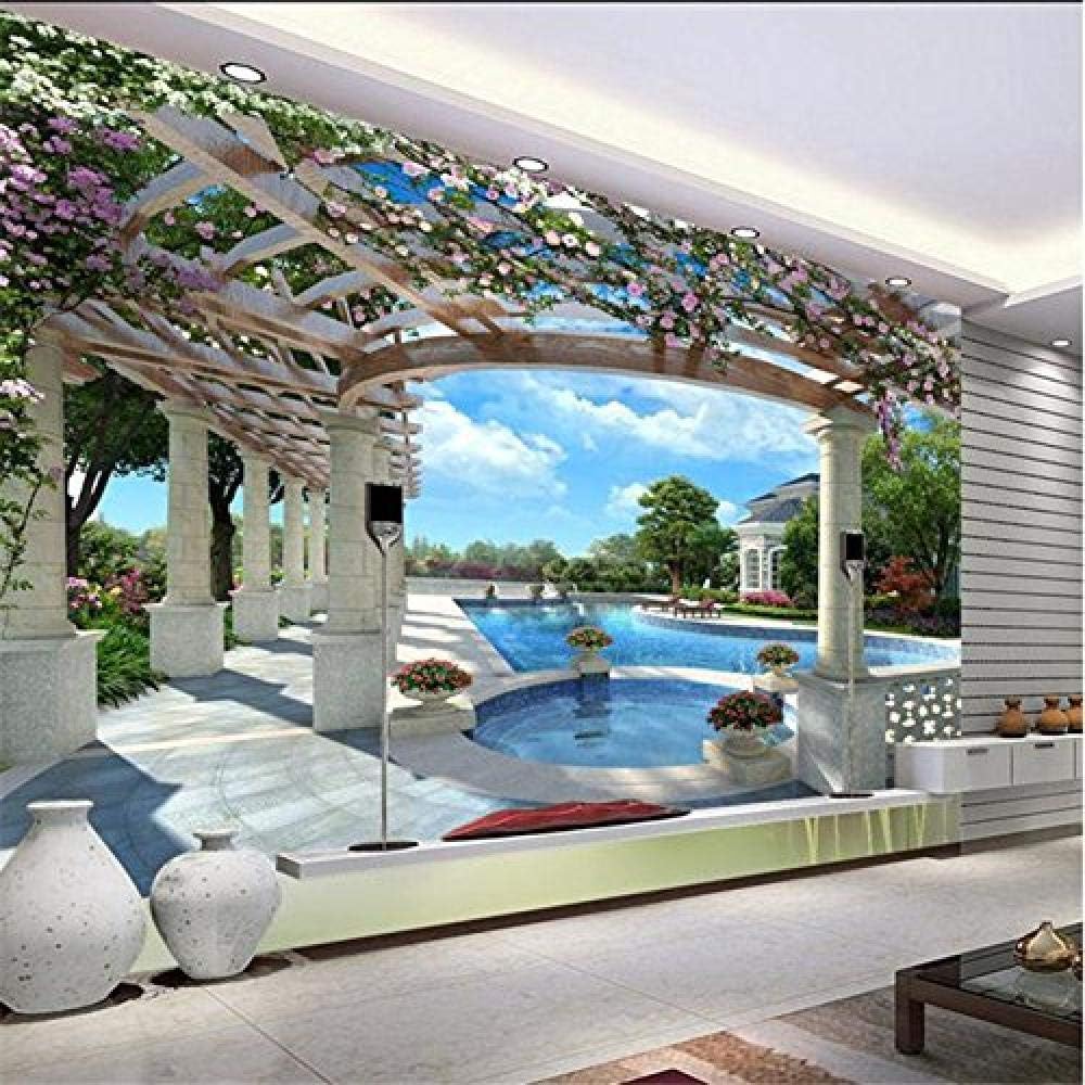 3D wallpaper non-woven mural, photo 3D Wallpaper Mediterranean Papel De Parede 3D Stereo Mural Space Visually Expand Green Living Room Bedroom Sofa Backdrop Wall PaperWall mural - Wall decoration - Ar