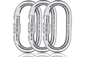 ADALT LION Climbing Carabiner Clips, Large Carabiner Heavy Duty, 25KN Locking Carabiners ASTM F1774-20 Certified for Rigging, Ropes, Hammocks, Camping, O Shaped 4.3 Inch, Silver.