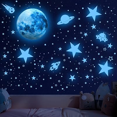 Seeshine 603Pcs Glow in The Dark Stars Moon Planets Wall Stickers Blue