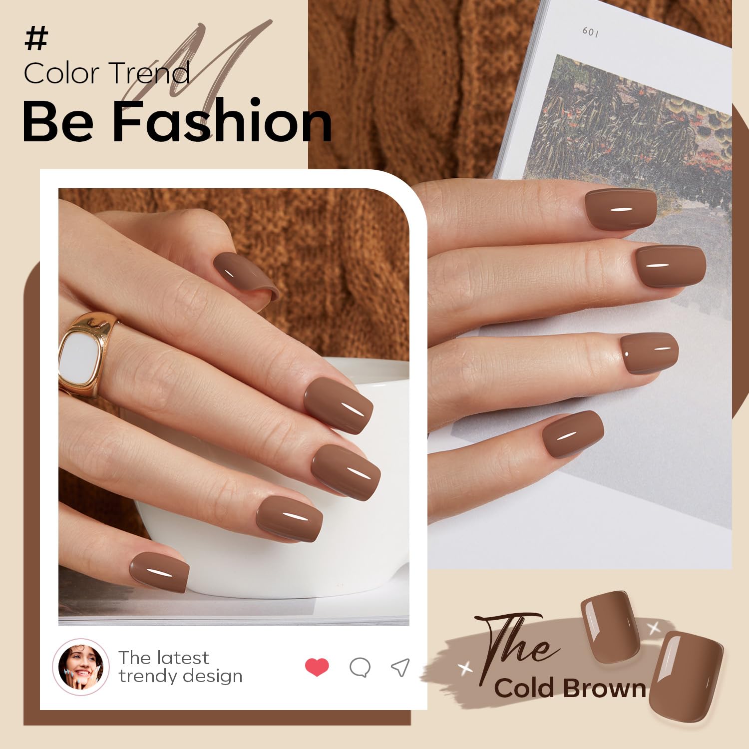 Modelones 32Pcs Fall Brown Press on Nails, Upgrade Short Square Fake Nails, Reusable Nail Kit with Nail Glue Adhesive Tabs Mini Nail File, Nails Press Ons 16 Sizes - Image 2