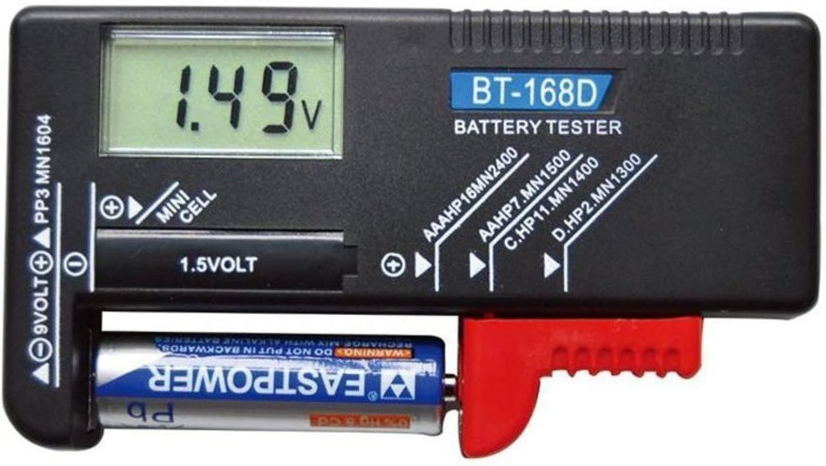 TECHTEST Universal Digital Battery Tester Volt Checker for AA AAA C D 9V 1.5V Button Cell