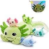 Tezituor Axolotl Plush Toy with 4 Babies, 31.5" Cute Axolotl Stuffed Animals Luminous Salamander Plushies Soft Large Pillow Birthday Gifts for Girlfriends Kids,Green(Glow in The Dark)