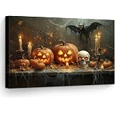 KULEDEYE Halloween Canvas Wall Art Jack-O-Lantern Skull Candle Decor | High-definition Printing on Waterproof Canvas, Fade-resistant, Ready to Hang for Living room, Bedroom and Haunted House