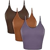 ODODOS V Neck Seamless Crop Tank for Women Ribbed Knit Soft Cropped Camisole Tops