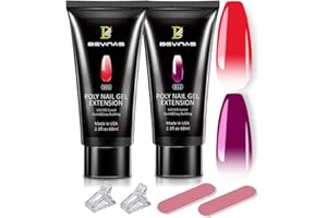 BEVINAS Poly Gel Nail Kit Professional Poly Gel Nail Colors Poly Nail Gel Extension Gel 2.3oz 2PCS (RED&PURPLE by COLD)