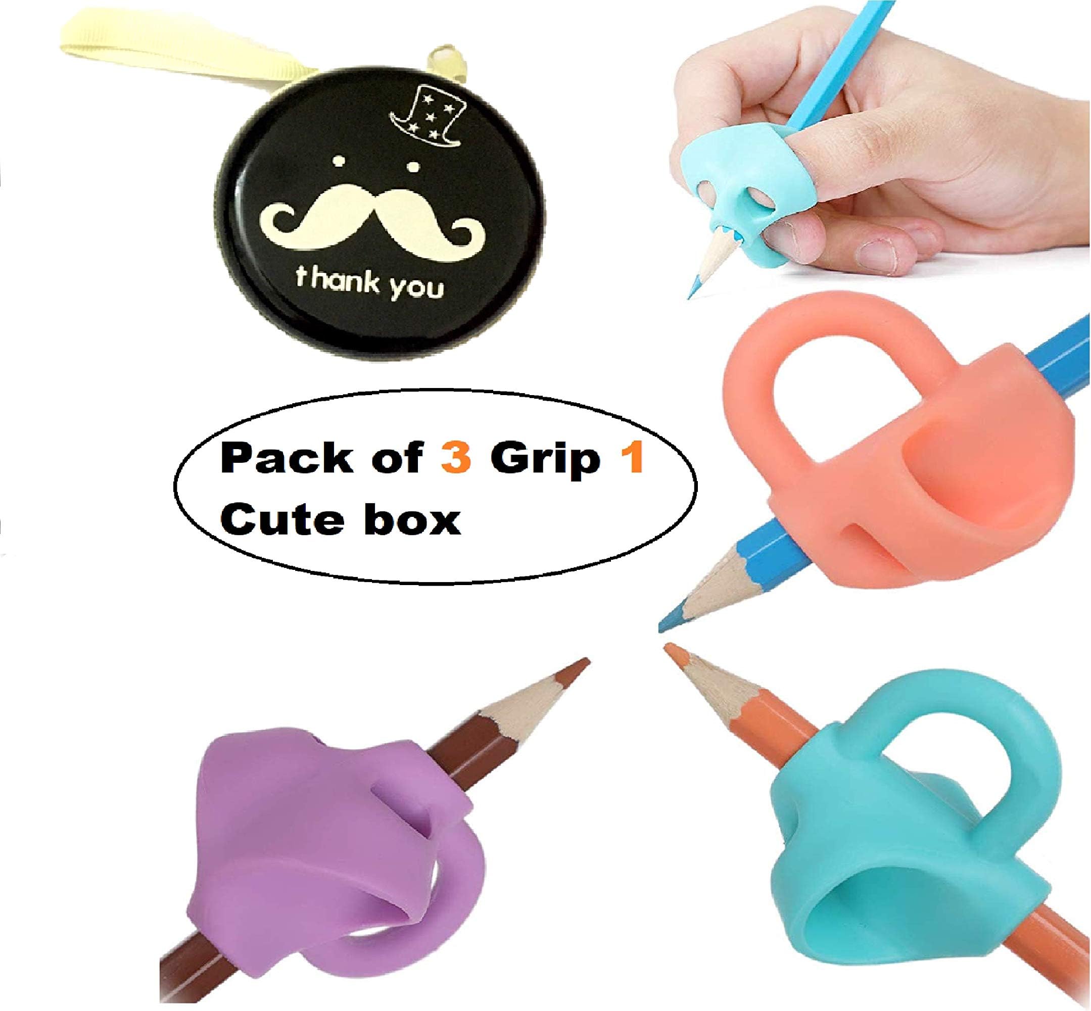 Ultra Aura® Pencil grip/soft gripper holder/writing Aid/Posture Correction Tool for kids writing with cute box-Pack of 3 grip 1 box(Black Box)