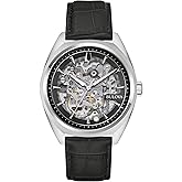 Bulova Men's Automatic Dress Classic Surveyor Watch, Black Leather Strap, Full Skeleton Dial, 42 Hour Power Reserve, 41mm