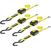 STANLEY S2002 Black/Yellow 1" x 10' Enclosed Cam-Buckle Tie Down Straps - 400 lb Safe Working Load / 1,200 lb Break Strength, 4 Pack