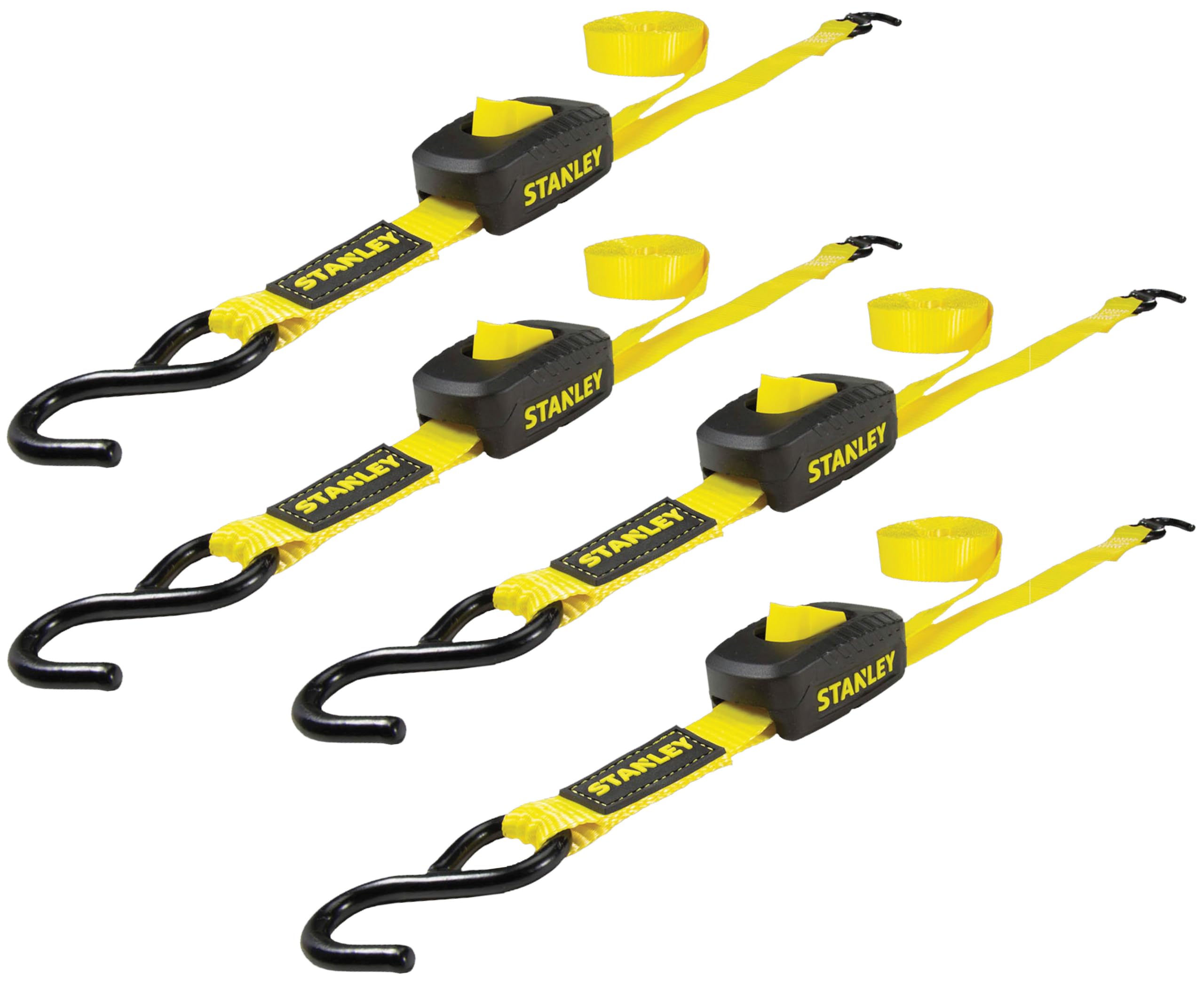 STANLEY S2002 Black/Yellow 1" x 10' Enclosed Cam-buckle Tie Down Straps - 400 lb Safe Working Load / 1,200 lb Break Strength, 4 Pack