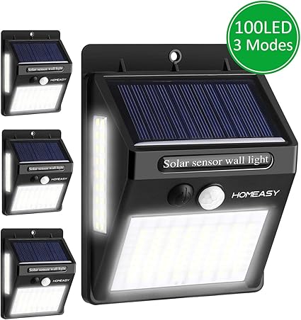 Homeasy Solarlampen Fur Aussen Mit Bewegungsmelder 100led Solarleuchten Garten 270 Weitwinkel Led Solar Wandleuchte Wasserdichte Aussenwandleuchte Fur Wohnwagen Garten Balkon Amazon De Beleuchtung