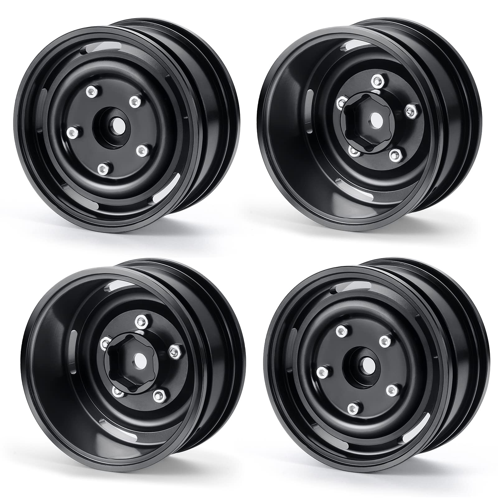 AXspeed 1.9inches Black Wheel Rims, 4pcs/Set RC Metal Wheel HUbs for 1/10 Axial Scx10 90046 D90 Trx4 RC Crawler Car