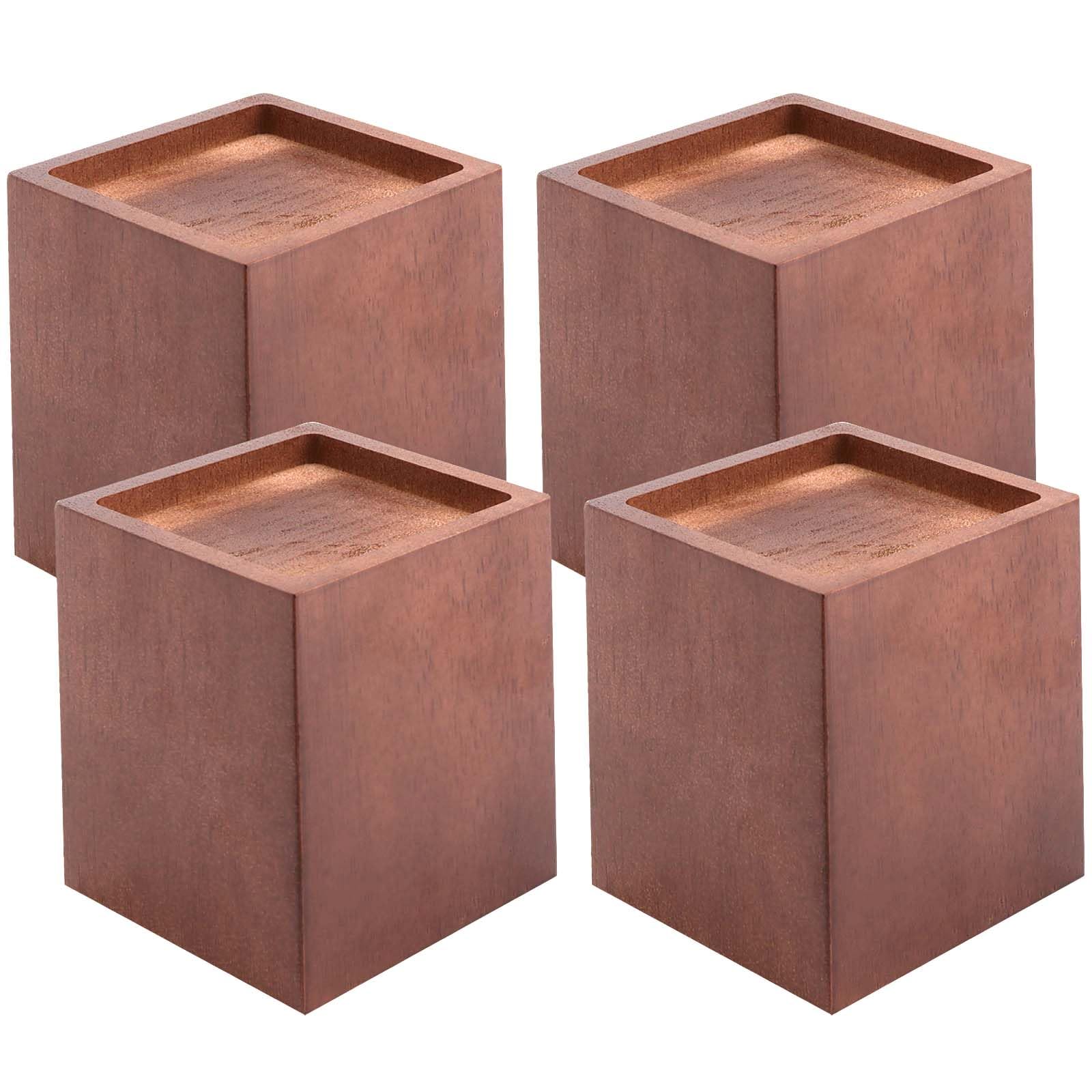 Photo 1 of SINJEUN 4 Pack 4 Inch Natural Solid Wood Bed Risers, Square Wood Furniture Lifters, Wood Extenders Stilts for Table, Sofa, Armchairs, Cabinets