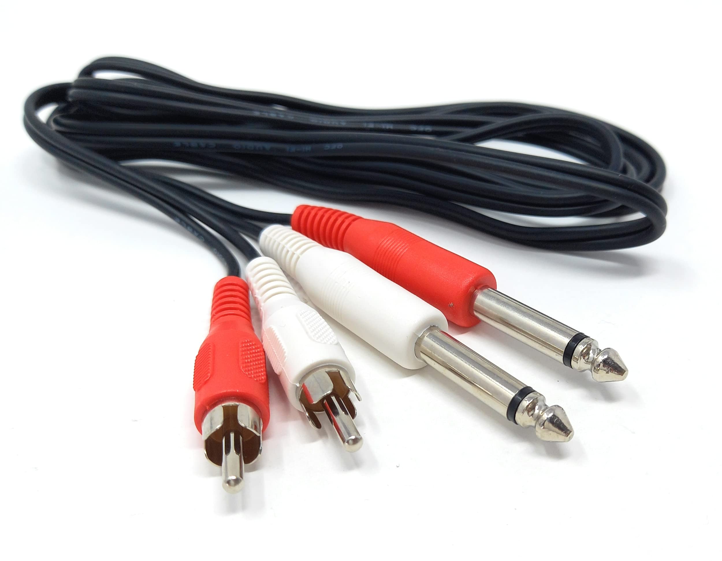 DRUT 1.8m Twin 6.35mm MONO Jack Plugs to 2 x RCA Phono Plugs OFC Audio Cable Male to Male Lead (6ft)