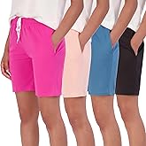 Real Essentials 4 Pack: Women's 7" Mesh Bermuda Athletic Shorts - Quick Dry Workout Running Pockets (Available in Plus Size)