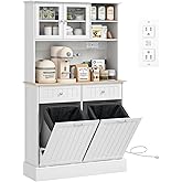 HOMCOM 68" Kitchen Pantry Cabinet with Charging Station, 2 Tilt Out 10 Gallon Trash Can Cabinets, Drawers, Freestanding Stora