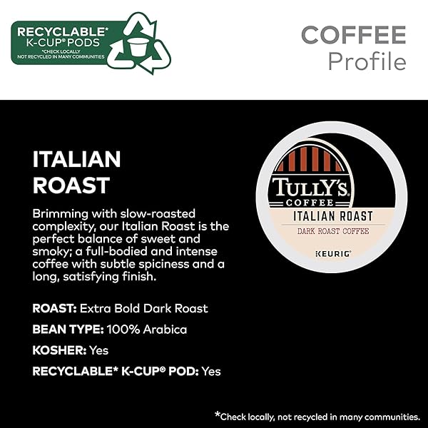 TULLY’S COFFEE ITALIAN DARK ROAST KEURIG SINGLE-SERVE K-CUP PODS, DARK ROAST COFFEE, 24 COUNT
