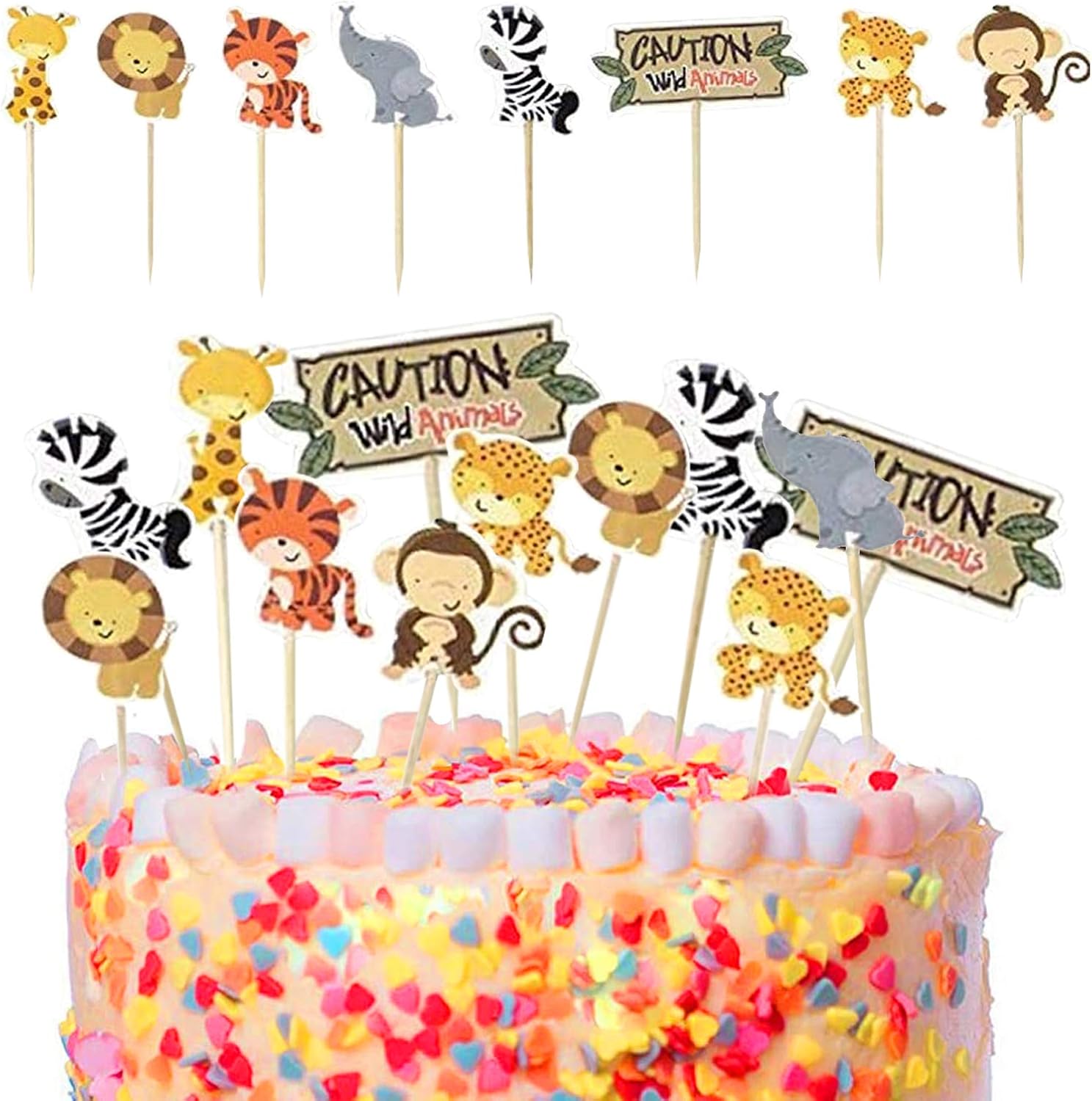 Decorazioni Torta Animali Giungla - Set Cake Topper Con Elefante, Scimmia, Giraffa, Leone - Foto 5