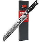 SHAN ZU Bread Knife 8 Inch Japanese Steel Damascus Serrated Knife Wave Edge, Professional Sharp 10Cr15Mov High Carbon Super Steel Cake Knife Bread Cutter with G10 Handle