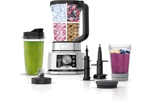 Ninja SS351 Foodi Power Blender & Processor System 1400 WP Smoothie Bowl Maker & Nutrient Extractor* 6 Functions for Bowls, Spreads, Dough & More, smartTORQUE, 72-oz.** Pitcher & To-Go Cups, Silver