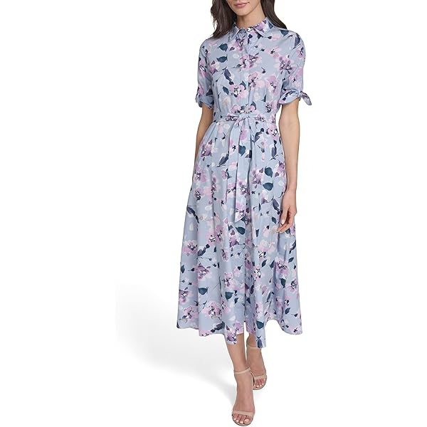 Calvin Klein Women's Flutter Sleeve Round Neck Chiffon A-line Midi Dress,  Blossom Multi, 2 at Amazon Women's Clothing store